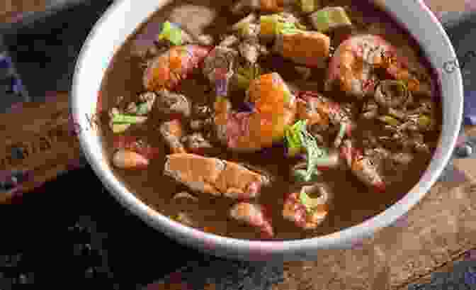 A Tantalizing Bowl Of Creole Gumbo, Showcasing A Rich, Dark Roux, Abundant Seafood, And Colorful Vegetables Amazing Cajun And Creole Foods: Delicious Recipes From Cajun And Creole: Master Cajun And Creole Cuisine